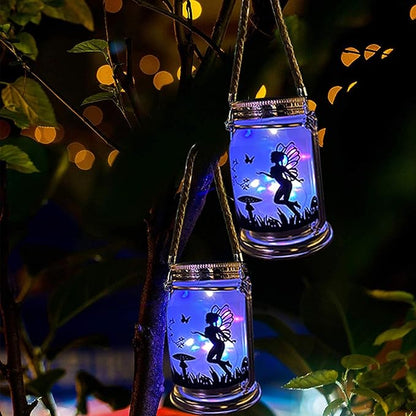 ANGMLN 2 Pack Solar Fairy Lantern for Garden Decorations- Gifts for Woman Mom Grandma Mothers Day, Hanging Lantern Glass Jar for Home Yard Patio Lawn Party Decor