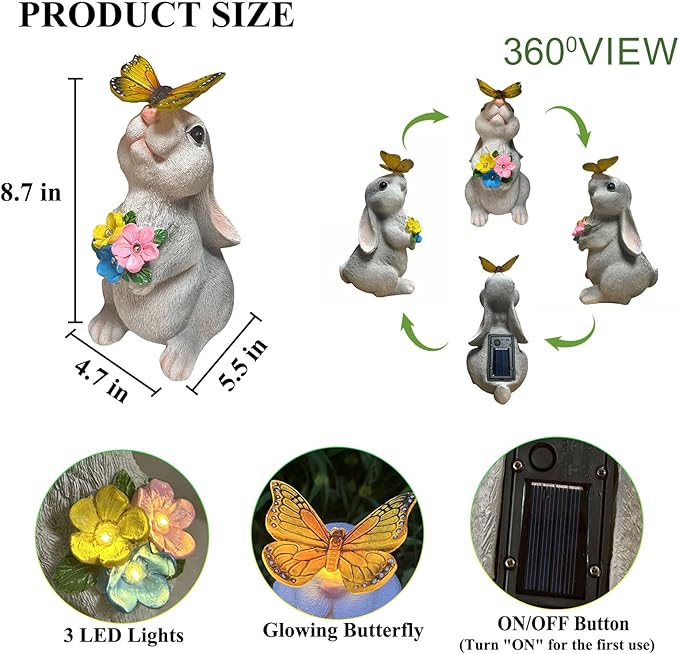 Solar Rabbit Statue Light, Yard Decor