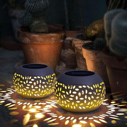 Solar Lanterns Outdoor Table Lights,2 Pack Waterproof Decor,Hollow Out Retro White Metal Patio Lights Gifts for Women Mom Yard Porch Garden Balcony Indoor Tabletop Decorations