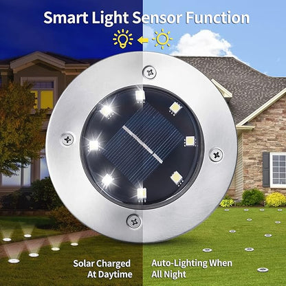 Aogist 12 Pack Solar Disk Lights - 8 LED In-Ground Outdoor Landscape Lights for Pathway, Yard, Walkway, Patio, Lawn Path (Cold White)