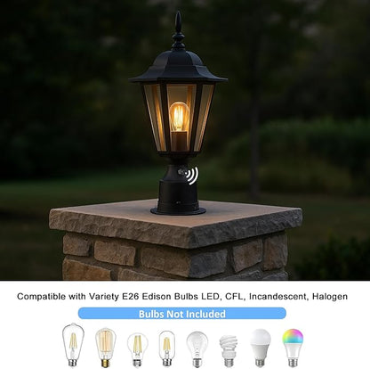 GRUENLICH Dusk to Dawn Outdoor Post Lights, Modern Black Exterior Lamp Post Light Fixture, Anti-Rust Aluminum Pole Lantern for Garage Front Yard, 1 Pack