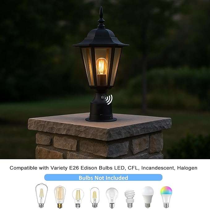 GRUENLICH Dusk to Dawn Outdoor Post Lights, Modern Black Exterior Lamp Post Light Fixture, Anti-Rust Aluminum Pole Lantern for Garage Front Yard, 2 Pack