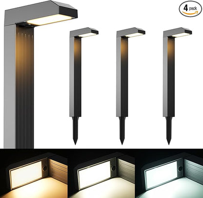 Solar Pathway Lights Outdoor 4 Pack, 3 Color in 1 Bright Landscape Lighting with Cool/Warm/Daylight White Modes, Auto On/Off, IP65 Waterproof for Yard Garden Patio Walkway Sidewalk Lawn Decor