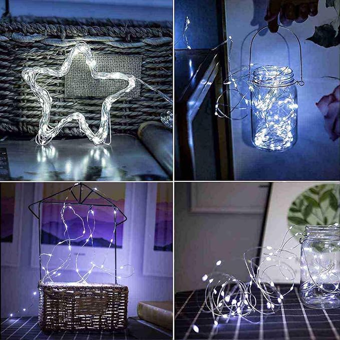 2 Pack Fairy Lights Solar Operated -39ft 100 LED Silver Wire String Lights Waterproof Mini Firefly Lights for Bedroom, Wedding, Mason Jars, DIY, Crafts, Christmas Garlands, Party Decor