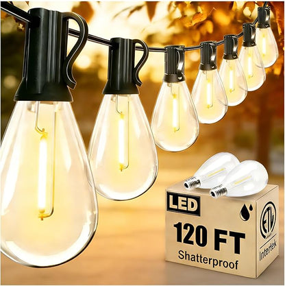 120FT Outdoor String Lights, Ultra Long Waterproof 30+2 Shatterproof Bulbs Led Outside Patio Lights for Porch Deck Garden Backyard Balcony Wedding Party Decor