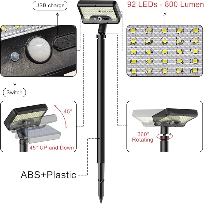 Tryme Solar Motion Lights Outdoor Waterproof 92 LEDs Bright Pathway Lights with Adjustable Angle & 3 Modes for Walkway, Driveway, Sidewalk, Garden, Yard, Patio, Landscaping (2 Pack)