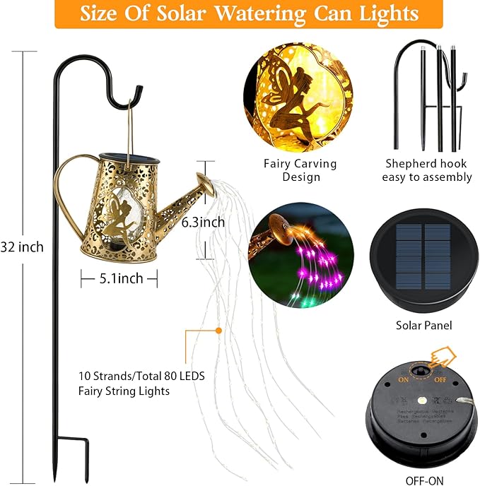 Solar Watering Can Lights, Fairy Gifts for Women Mom Grandma Birthday, Waterproof Outdoor Multicolor Garden Decor Large Hanging Solar Lantern Fairy Lights for Patio Porch Yard Flowerbed Pathway