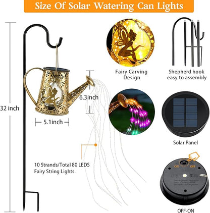 Solar Watering Can Lights, Fairy Gifts for Women Mom Grandma Birthday, Waterproof Outdoor Multicolor Garden Decor Large Hanging Solar Lantern Fairy Lights for Patio Porch Yard Flowerbed Pathway
