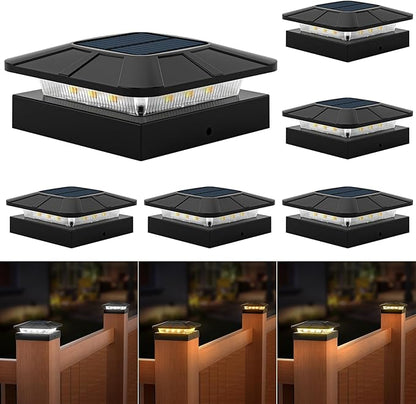 4x4 Solar Post Cap Lights Outdoor [6 Pack Waterproof IP65], 3 Lighting Modes for Fence Deck Patio Garden Decor, Dusk-to-Dawn Solar Powered Post Lights Fit 4x4 Wood/Vinyl