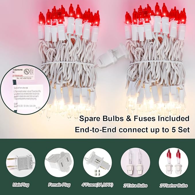 LAMPHOME 100 Count Red Clear Valentine Lights, Connectable 20ft Valentine Room Lights, Plug in Christmas String Light Indoor Outdoor for Christmas Bedroom Valentines Party Galentine's Day Decoration