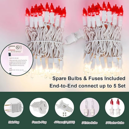 LAMPHOME 100 Count Red Clear Valentine Lights, Connectable 20ft Valentine Room Lights, Plug in Christmas String Light Indoor Outdoor for Christmas Bedroom Valentines Party Galentine's Day Decoration