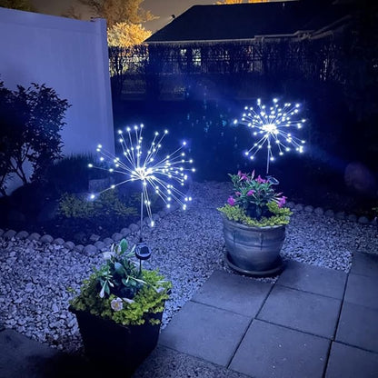 JJGoo Solar Firework Lights, 2 Pack 150 LEDs 2 Lighting Modes Solar Lights Outdoor Waterproof for Garden Patio Walkway Pathway Party Wedding Christmas Decorative - White