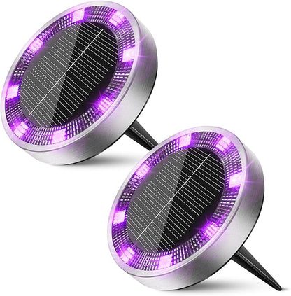 Peasur Solar Ground Lights Outdoor, 2 Pack Flat Solar Powered Disc Lights, IP68 Waterproof, Anti-Rust, Landscape Lighting for Pathway Garden Yard Lawn Walkway Landscape Driveway, Purple