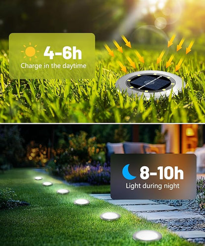 Mini Solar Ground Lights 12 Pack, Solar Lights Outdoor Waterproof, Solar Garden Lights Outdoor Landscape Lighting for Pathway Walkway Patio Yard Driveway, Cold White