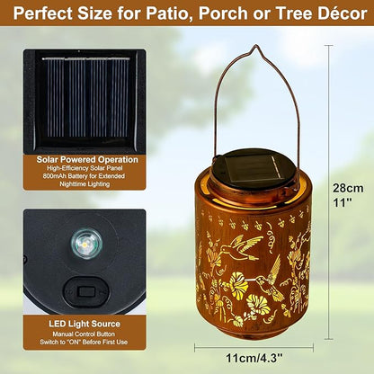 Decorative Hummingbird Solar Lantern, Birthday Gifts for Women Mom Grandma, Outdoor Waterproof Hanging Garden Decor for Patio, Yard
