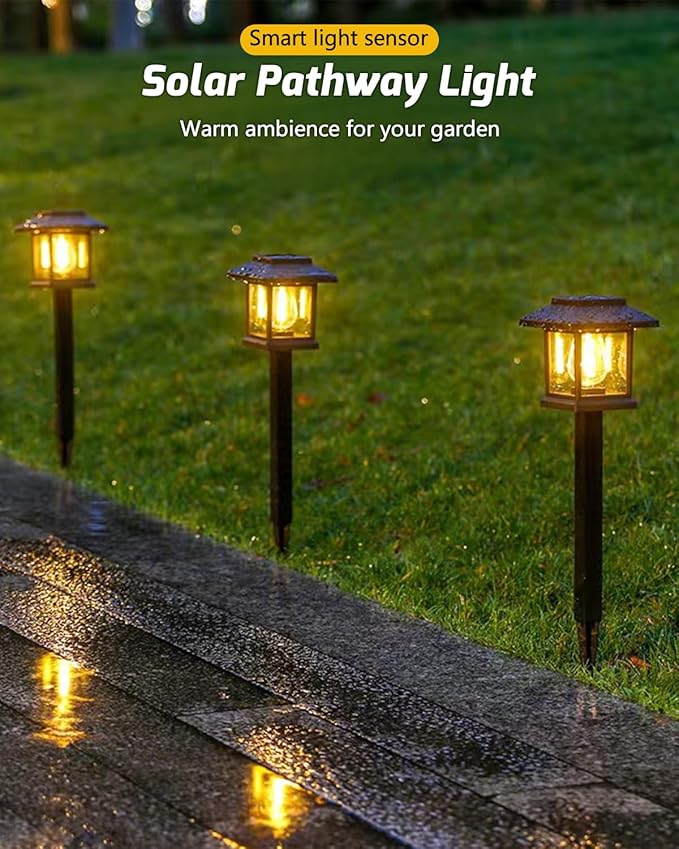 12-Pack Solar Pathway Lights, Waterproof LED Walkway Lights