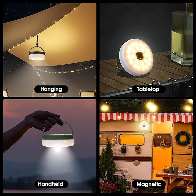 Camping String Lights with Remote Control, 4 in 1 Portable Camping Light Rechargeable, 14 Lighting Modes, USB Charging, Quick Storage, 32.8ft Waterproof Tent Light for Hiking, Yard, Christmas