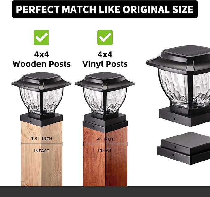 Solar Post Cap Lights Outdoor, Glass Deck Fence Post Cap Light Solar Powered for 4x4 Vinyl/Wooden Posts, Solar Lamp Post Light with 2 Lighting Modes for Patio Garden, Bright Warm White (4 Pack)