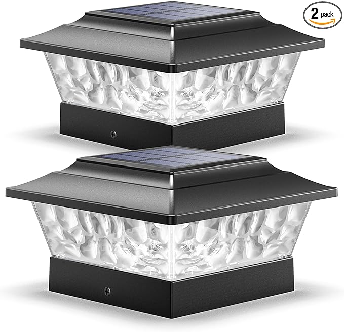 2-Pack Solar Post Cap Lights, 4-Mode Cool White Waterproof