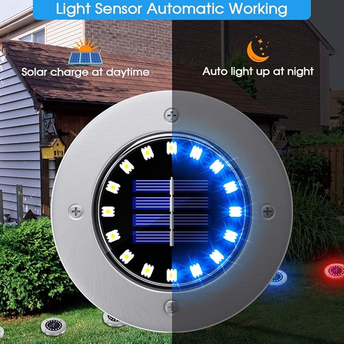 NFESOLAR Solar Lights Outdoor with 16 LEDs, 8 Pack Bright Multi-Color Solar Ground Lights Outdoor Waterproof for Pathway Garden Yard Lawn Walkway Halloween Christmas Decorations