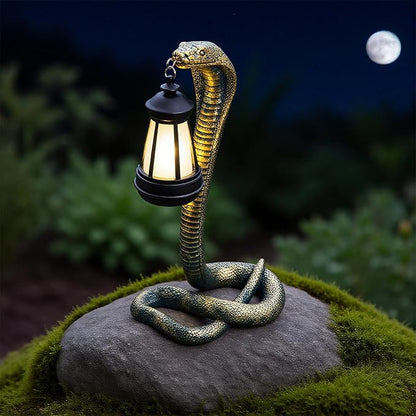 Solar Lantern Outdoor Snake Statues Garden Decoration, Yard Art Lawn Decor for Porch, Patio, Balcony, Housewarming Gifts for Birthday, Father's Day, Halloween(Bronze-Colored)