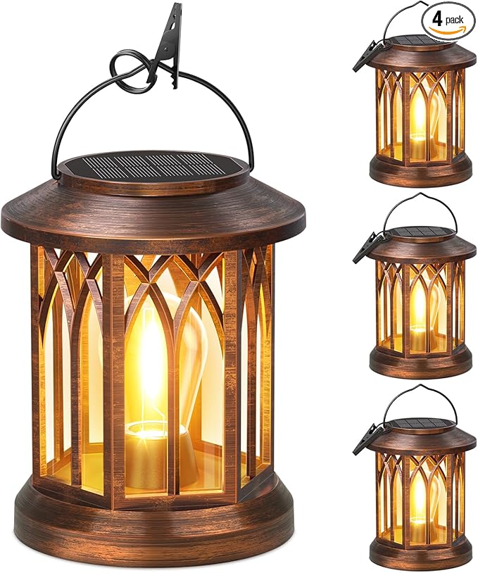 4-Pack Classic Backyard Solar Lanterns for Yard, Waterproof LED