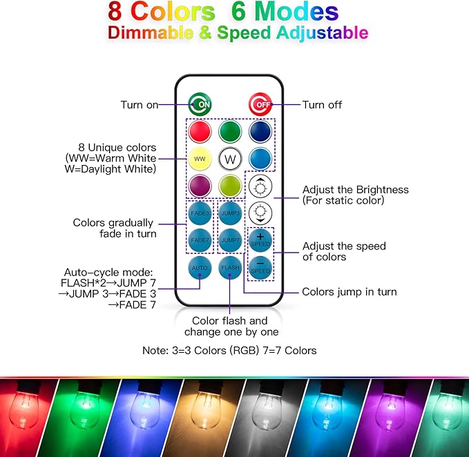 Mlambert 96Ft(2x48ft) Outdoor Patio Lights, RGB Cafe String Lights with Remote Control and 30+5 Dimmable LED Bulbs for Backyard Graden-White 2 Pack