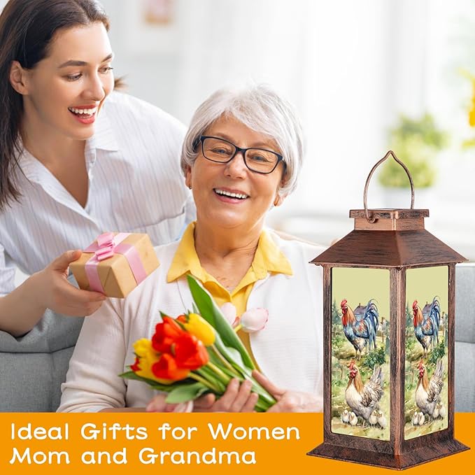 Solar Lanterns for Garden Decor,Waterproof Design Ideal Birthday Gifts for Women, Mom, and Grandma Solar LED Hanging Lights for Yard, Patio, Lawn, and Porch(Rooster + Hen)