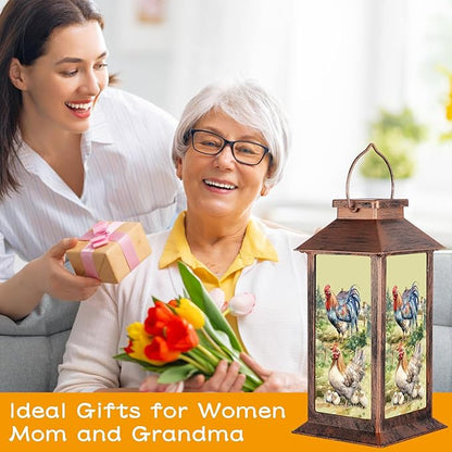 Solar Lanterns for Garden Decor,Waterproof Design Ideal Birthday Gifts for Women, Mom, and Grandma Solar LED Hanging Lights for Yard, Patio, Lawn, and Porch(Rooster + Hen)