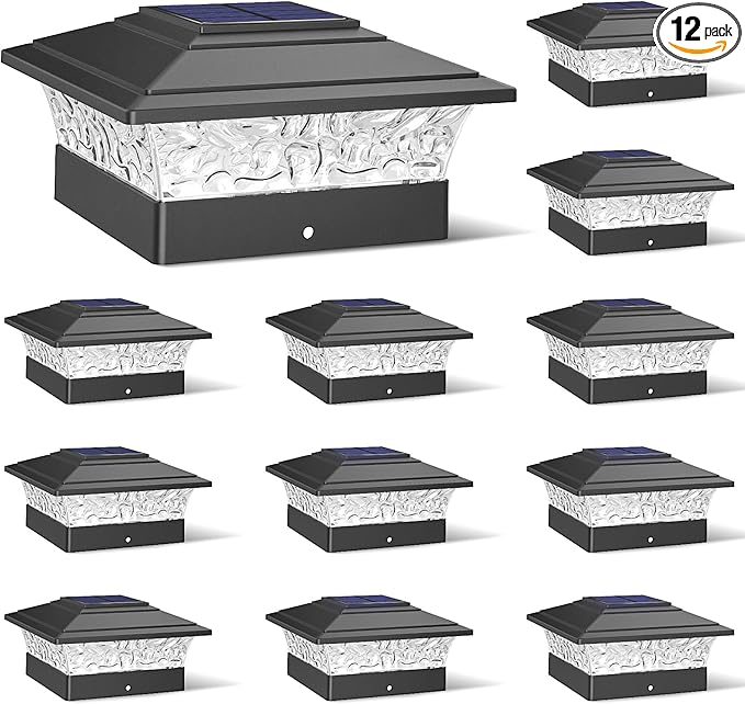 12-Pack Cool White Solar Deck Post Lights, Outdoor LED Caps