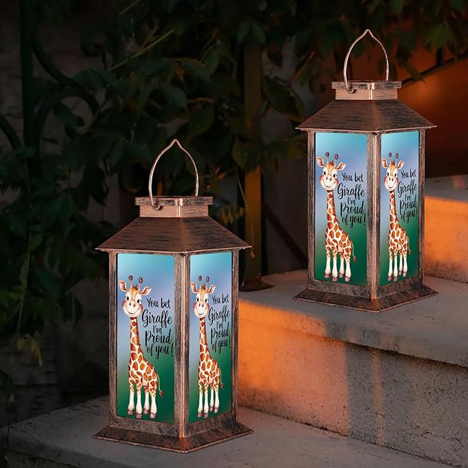 Solar Hanging Lanterns, Bronze, Little Giraffe Pattern, Waterproof, Solar LED, Ideal for Garden Decor, Patio, Lawn, Porch