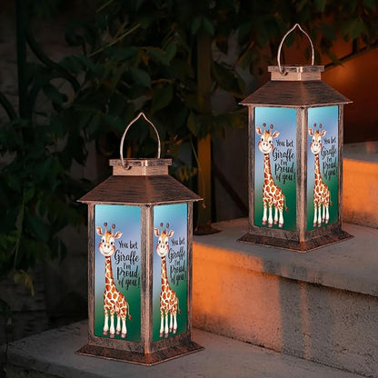 Solar Hanging Lanterns, Bronze, Little Giraffe Pattern, Waterproof, Solar LED, Ideal for Garden Decor, Patio, Lawn, Porch