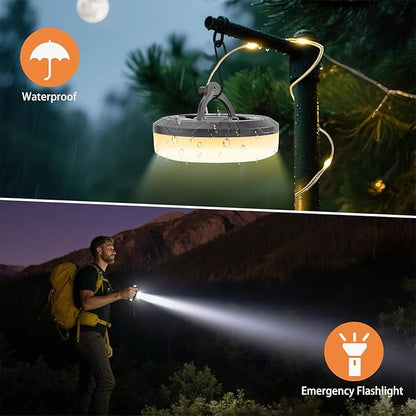Camping String Lights, 4 in 1 Portable Camping Light Rechargeable, 8 Lighting Modes, USB Charging, Quick Storage, 32.8FT Waterproof Tent Lights String for Camping, Hiking, Yard, Christmas, Black