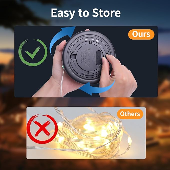 Camping String Lights 32.8FT, 2 in 1 Outdoor Camping Lantern with 14 Lighting Modes, 30s Recovery, IP44 Waterproof, 4000mAh Battery, Portable Camping Lights for Camping, Yard, Festival Decor