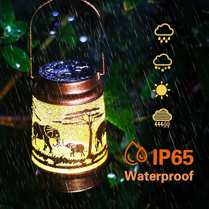 2-Pack Elephant Solar Lanterns, Waterproof LED Outdoor Lights