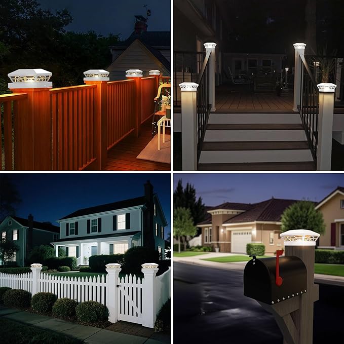 T-SUN Solar Post Cap Lights 12 Pack – Outdoor Waterproof Fence Lights for 3.5x3.5 4x4 5x5 5.5x5.5 Wood/Vinyl Posts, with 2 Brightness Modes Solar Deck Light for Patio, Garden, Porch(White)