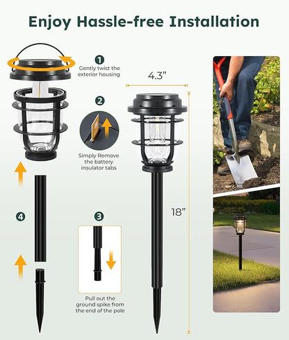 Bright Solar Pathway Lights Outdoor, 6 Pack Waterproof IP65, Auto On/Off Solar Powered Garden Lights for Yard Lawn Walkway Landscape Pool Outside - 3-in-1 Hanging, Tabletop & Stake Lighting