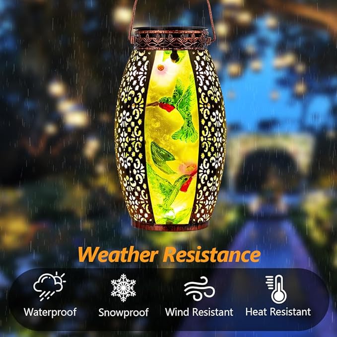 VEWOGARDEN Hummingbird Solar Lanterns Outdoor Waterproof Hanging Solar Lantern Decorative Outdoor LED Lantern Lights for Patio Yard Table Garden Decor