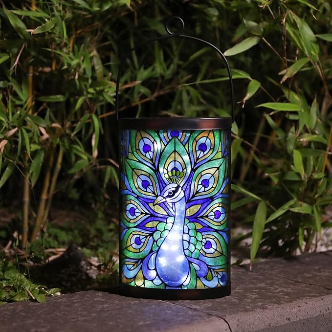 Solar Peacock Lanterns, Outdoor Hanging LED Decor