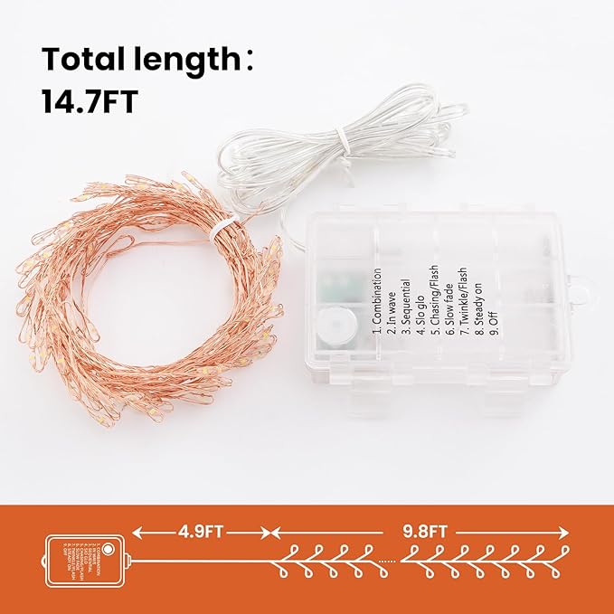 120 LED Fairy Lights, 14.7ft String Lights with Remote, 8 Modes Timer Twinkle Lights Battery Operated, Fairy Lights for Bedroom Wreath Party Window Wedding Christmas Tree Decoration,Warm White