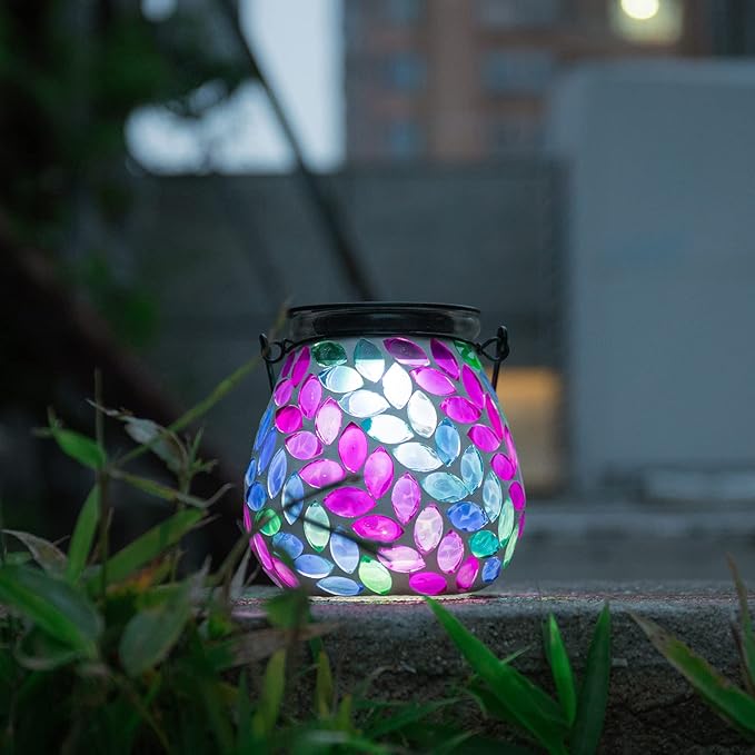 Mosaic Solar Lantern Set, Charming Porch Lighting