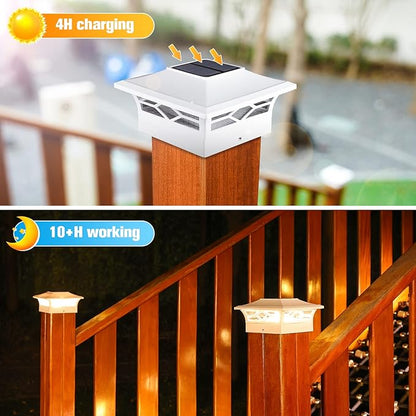 VOLISUN Solar Post Cap Lights: 8 - Pack Outdoor Deck Post Cap Lights White for Dock Fence Waterproof 2 Color Modes,4x4/6x6 Wooden/Vinyl Posts