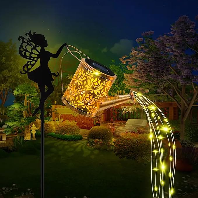 Solar Watering Can Lights,LED Solar Lantern String Light Outdoor Garden Waterproof Hollowed-Out Retro Metal Water Can Lights,for Garden Patio Yard Pathway Lantern Plant Decoration (Fairy)
