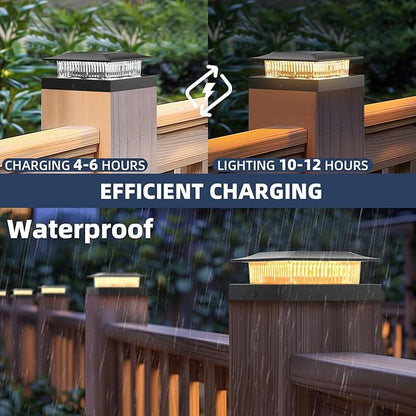 4x4 Solar Post Cap Lights 12 Pack, Fence Post Solar Lights with Warm White/Cool White, Only Fit 4x4 Wood/Vinyl Posts, Waterproof Outdoor Deck Post Light for Deck, Fence, Porch(Black)