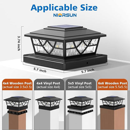 NIORSUN Solar Post Lights Outdoor 4 Pack, 2 Modes LED, Deck Fence Post Solar Lights for 3.5x3.5 4x4 5x5 5.5x5.5 Caps Patio Garden Decoration, Black