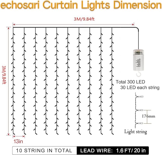Outdoor String Lights, 8ft Warm White Waterproof LED