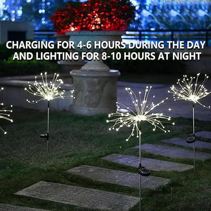2 PCS Solar Firework Light, Outdoor Solar Garden Decorative Lights 120 LED Powered 40 Copper Wires String DIY Landscape Light for Walkway Pathway Backyard Christmas Decoration Parties (Cool White)