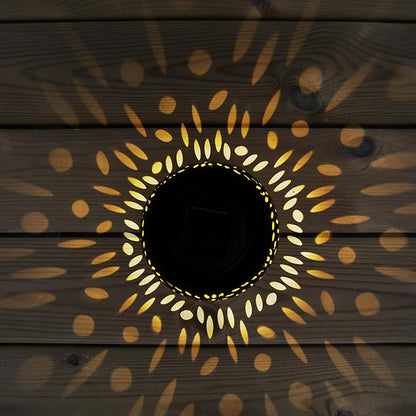 Mothers Day Gifts Solar Table Light Outdoor Waterproof- Solar Powered LED Lantern Hollowed-Out Black Metal Desktop Decorative Lamp for Indoor Desk Bedroom Patio Garden Pathway Yard
