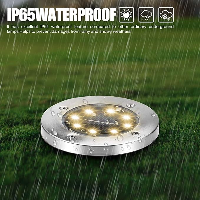 Aogist Solar Ground Lights, LED Garden Disk Lights In-Ground Outdoor Landscape Lighting for Lawn Patio Pathway Yard Deck Walkway (Warm White, 4 Pack)