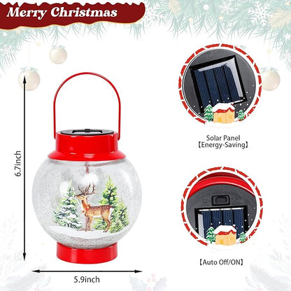 MUMTOP Solar Lantern Christmas Reindeer Light, Crackle Glass Christmas Lanterns Hanging Solar Lights Outdoor LED Waterproof Tabletop Lamp for Table Yard Garden Patio Lawn Christmas Decor